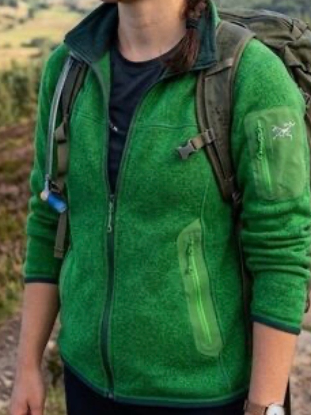 Arc'teryx Vintage light Green Fleece Hiking Outdoor Jacket Zip Pockets Large W